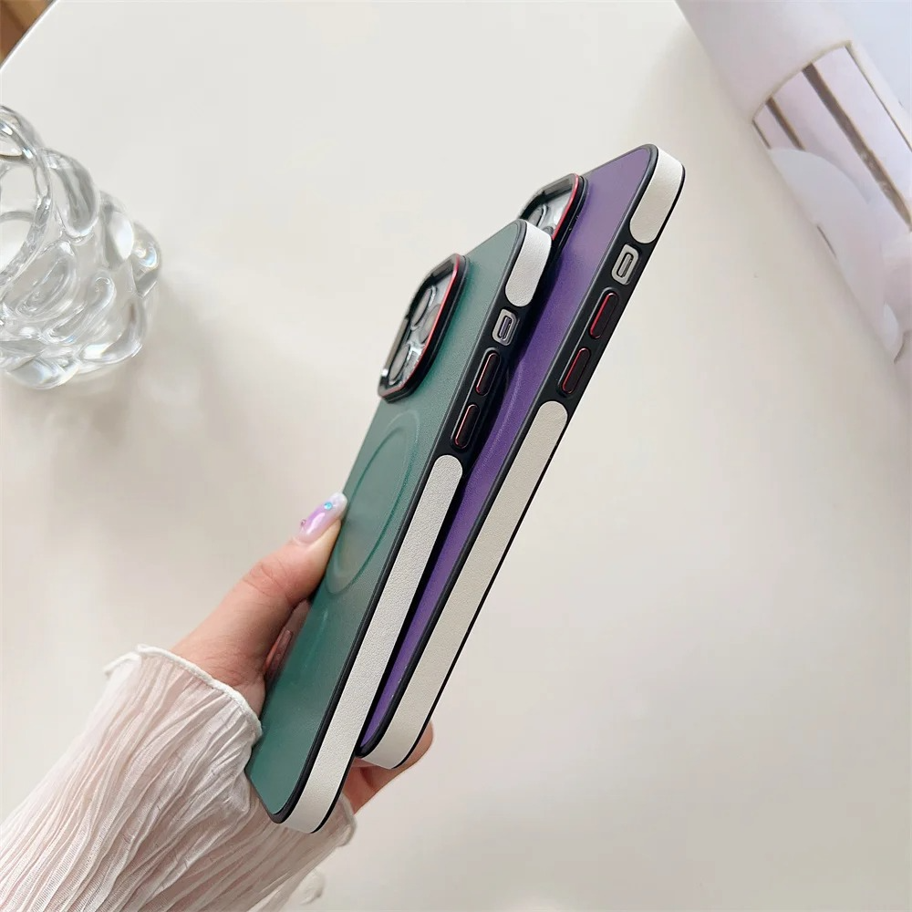 Luxury iPhone Case — MagSafe Compatible Leather Half-Wrapped Magnetic Shockproof Cover with Lens Protection, Anti-Fingerprint, Dustproof, Lightweight Non-Slip Design