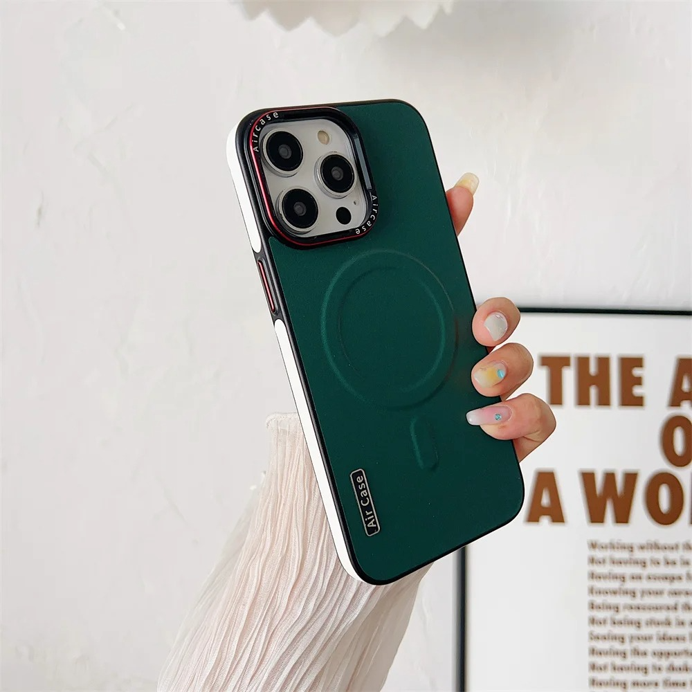 Luxury iPhone Case — MagSafe Compatible Leather Half-Wrapped Magnetic Shockproof Cover with Lens Protection, Anti-Fingerprint, Dustproof, Lightweight Non-Slip Design
