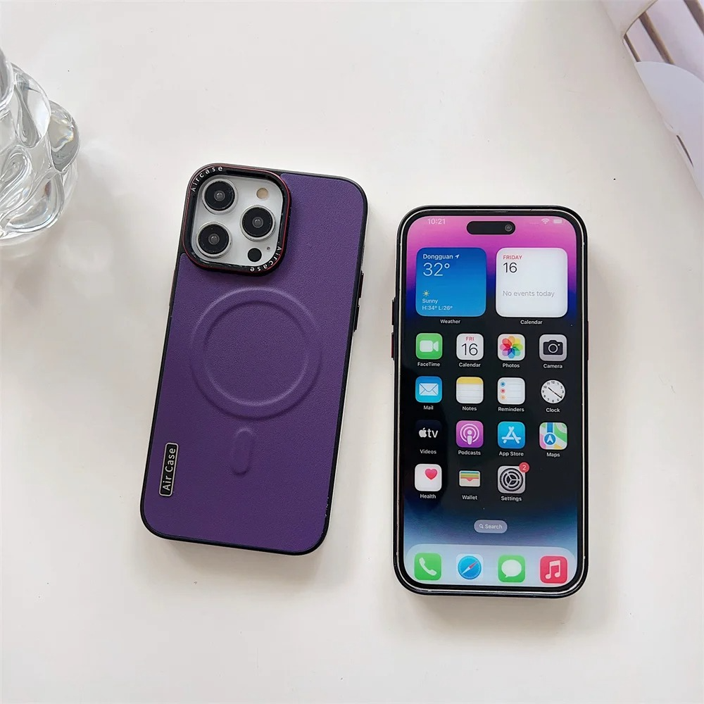 Luxury iPhone Case — MagSafe Compatible Leather Half-Wrapped Magnetic Shockproof Cover with Lens Protection, Anti-Fingerprint, Dustproof, Lightweight Non-Slip Design