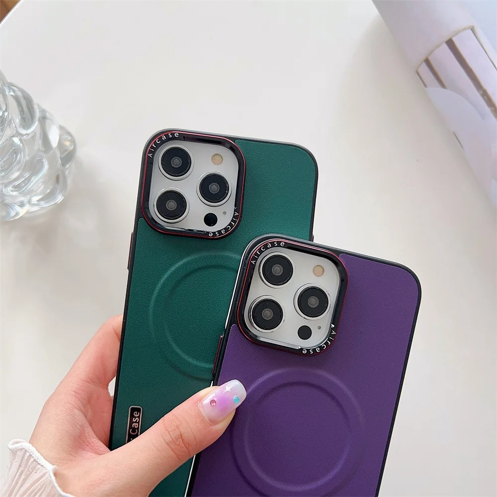 Luxury iPhone Case — MagSafe Compatible Leather Half-Wrapped Magnetic Shockproof Cover with Lens Protection, Anti-Fingerprint, Dustproof, Lightweight Non-Slip Design