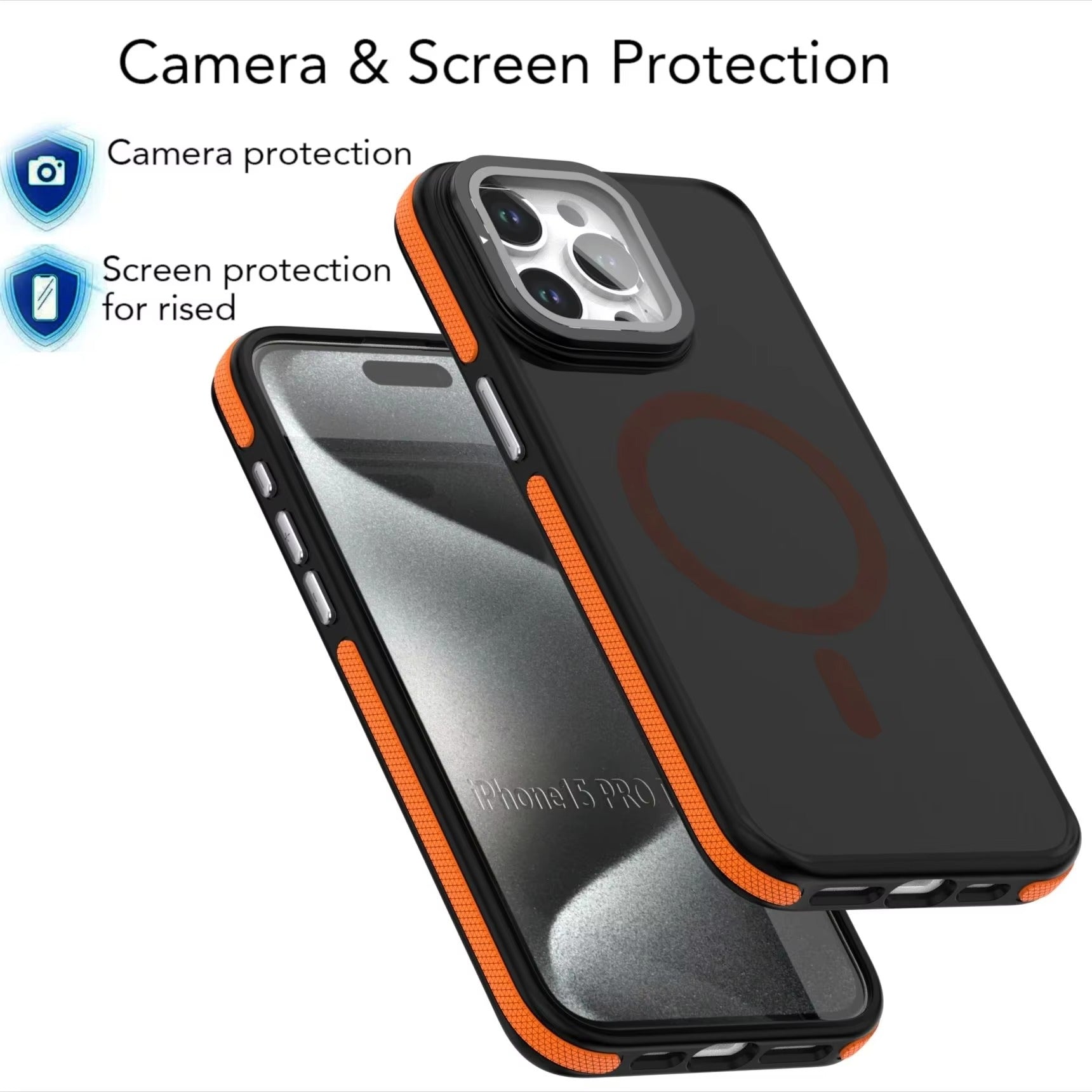 Luxury iPhone Case — MagSafe Matte Clear Magnetic TPU+PC Cover with Glass Lens Camera Protection and Built-In Stand