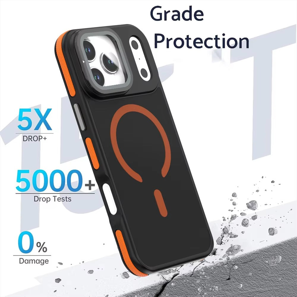 Luxury iPhone Case — MagSafe Matte Clear Magnetic TPU+PC Cover with Glass Lens Camera Protection and Built-In Stand