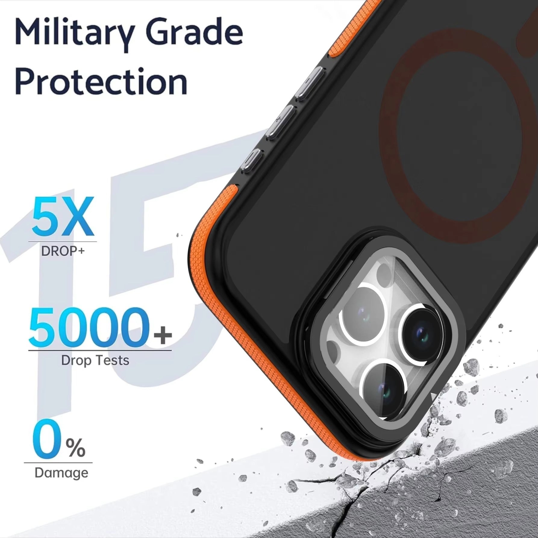 Luxury iPhone Case — MagSafe Matte Clear Magnetic TPU+PC Cover with Glass Lens Camera Protection and Built-In Stand