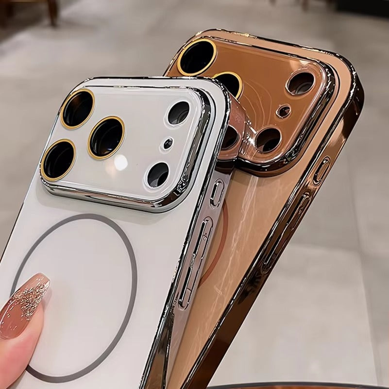 Luxury iPhone Case — MagSafe Shockproof Hard PC Cover with Tempered-Glass Camera Protection and Anti-Fingerprint Color-Collision Design