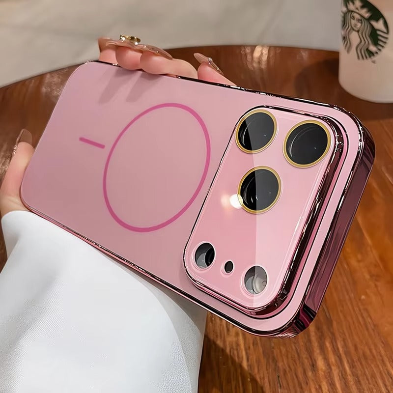 Luxury iPhone Case — MagSafe Shockproof Hard PC Cover with Tempered-Glass Camera Protection and Anti-Fingerprint Color-Collision Design