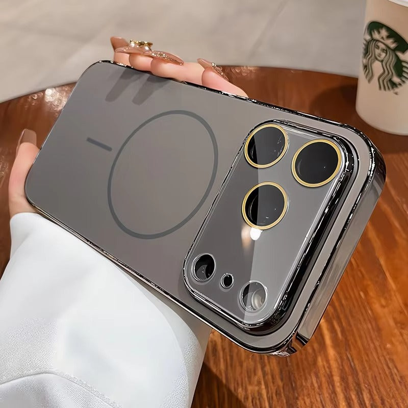 Luxury iPhone Case — MagSafe Shockproof Hard PC Cover with Tempered-Glass Camera Protection and Anti-Fingerprint Color-Collision Design