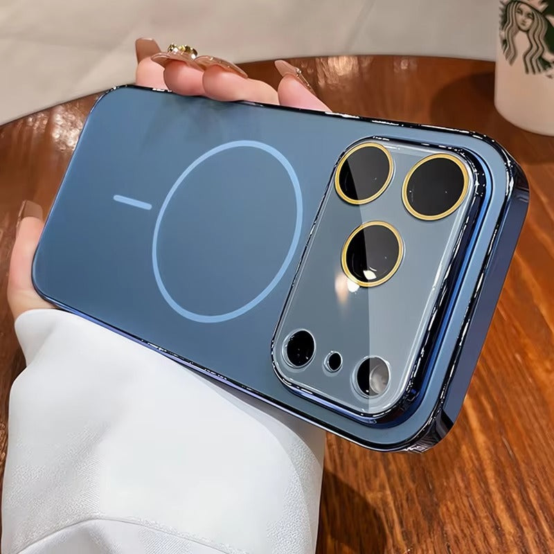 Luxury iPhone Case — MagSafe Shockproof Hard PC Cover with Tempered-Glass Camera Protection and Anti-Fingerprint Color-Collision Design