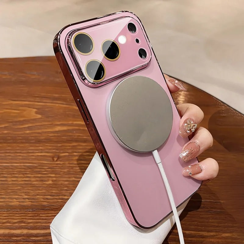 Luxury iPhone Case — MagSafe Shockproof Hard PC Cover with Tempered-Glass Camera Protection and Anti-Fingerprint Color-Collision Design