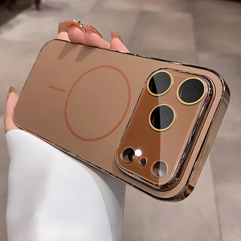 Luxury iPhone Case — MagSafe Shockproof Hard PC Cover with Tempered-Glass Camera Protection and Anti-Fingerprint Color-Collision Design
