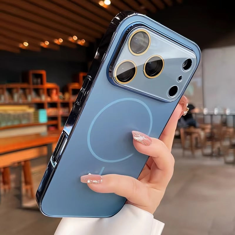 Luxury iPhone Case — MagSafe Shockproof Hard PC Cover with Tempered-Glass Camera Protection and Anti-Fingerprint Color-Collision Design