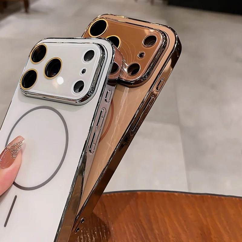 Luxury iPhone Case — MagSafe Shockproof Hard PC Cover with Tempered-Glass Camera Protection and Anti-Fingerprint Color-Collision Design