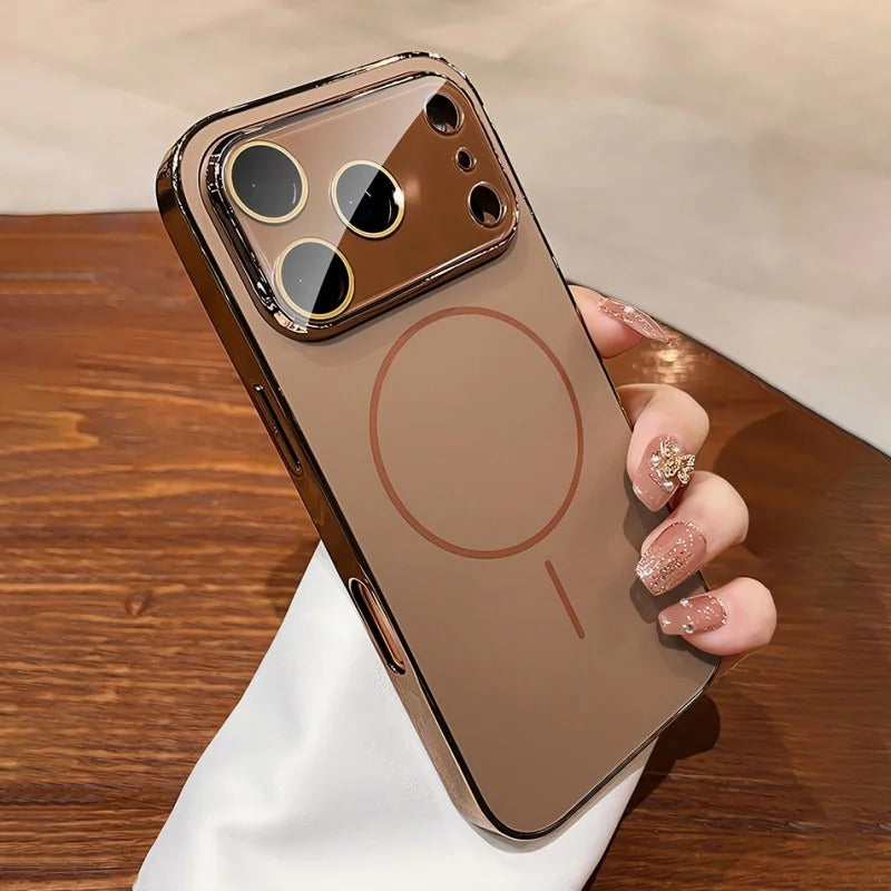 Luxury iPhone Case — MagSafe Shockproof Hard PC Cover with Tempered-Glass Camera Protection and Anti-Fingerprint Color-Collision Design