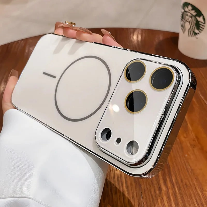 Luxury iPhone Case — MagSafe Shockproof Hard PC Cover with Tempered-Glass Camera Protection and Anti-Fingerprint Color-Collision Design