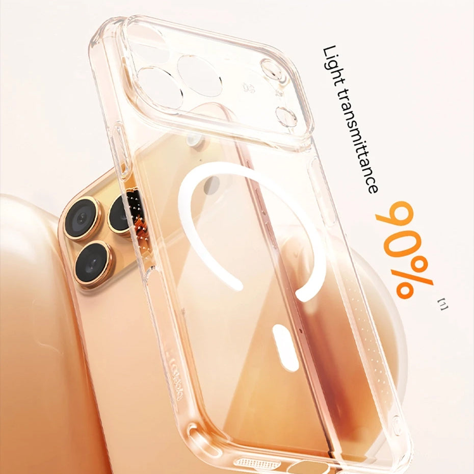 Luxury iPhone Case — Magnetic MagSafe Clear PC+TPU Wireless-Charging Cover, Shockproof, Anti-Fingerprint, Half-Wrapped Protection