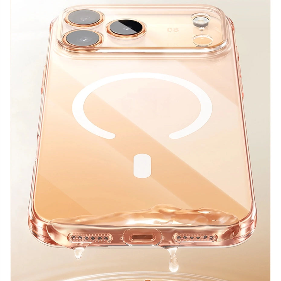 Luxury iPhone Case — Magnetic MagSafe Clear PC+TPU Wireless-Charging Cover, Shockproof, Anti-Fingerprint, Half-Wrapped Protection