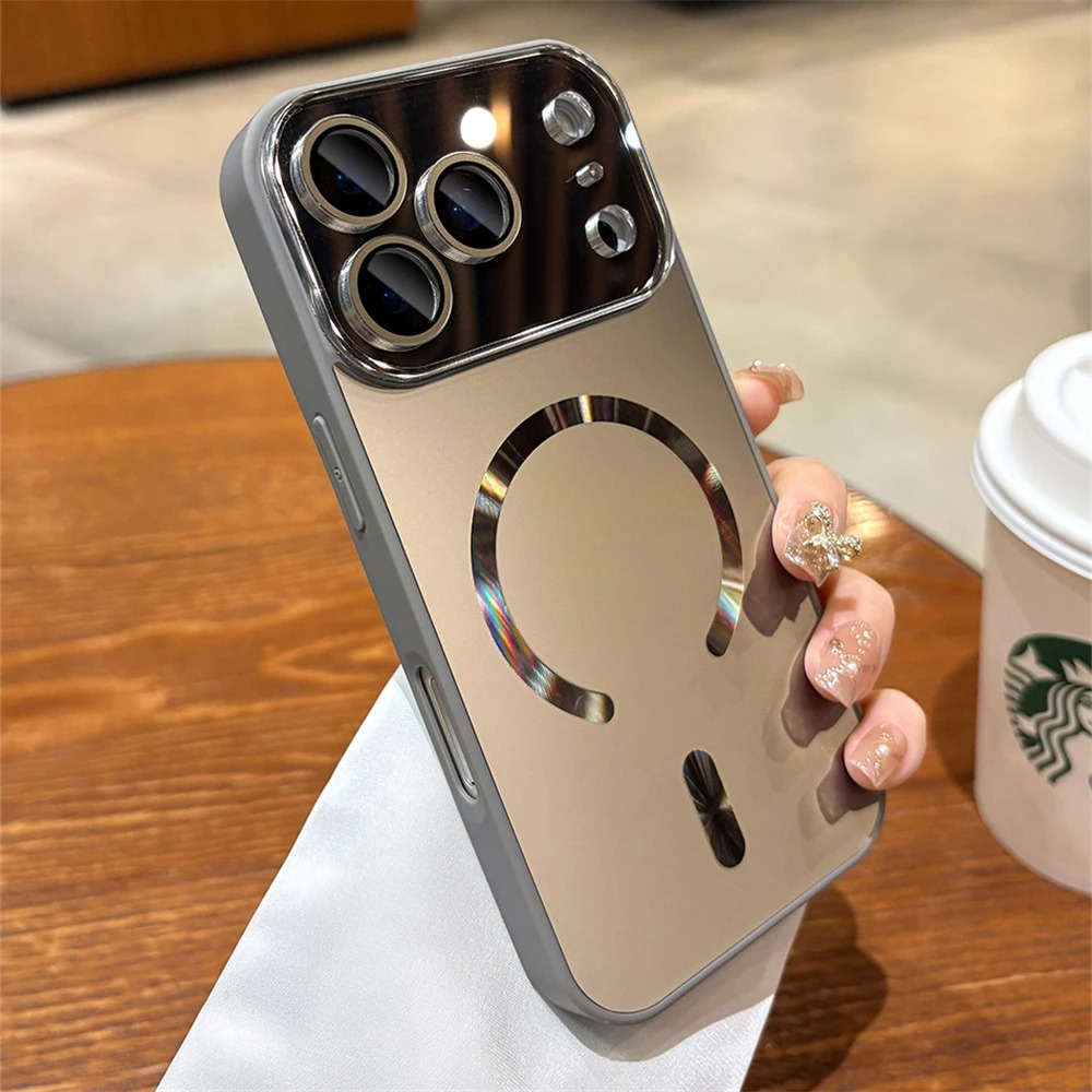Luxury iPhone Case — Magnetic Matte Glass Large-Window Camera Protection Cover with Shockproof MagSafe Wireless-Charging Compatibility