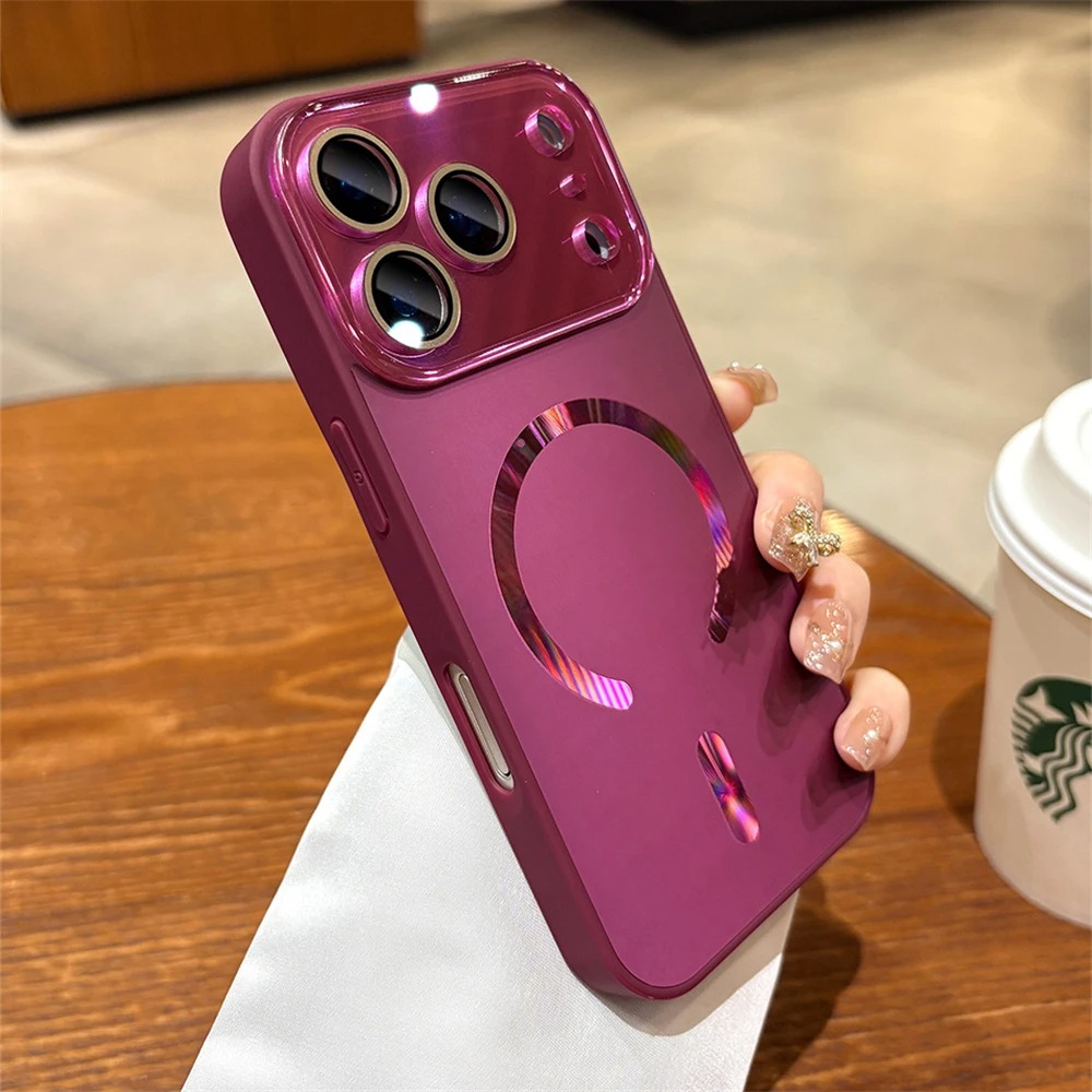 Luxury iPhone Case — Magnetic Matte Glass Large-Window Camera Protection Cover with Shockproof MagSafe Wireless-Charging Compatibility