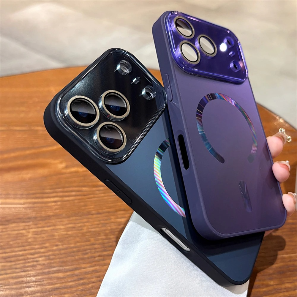 Luxury iPhone Case — Magnetic Matte Glass Large-Window Camera Protection Cover with Shockproof MagSafe Wireless-Charging Compatibility