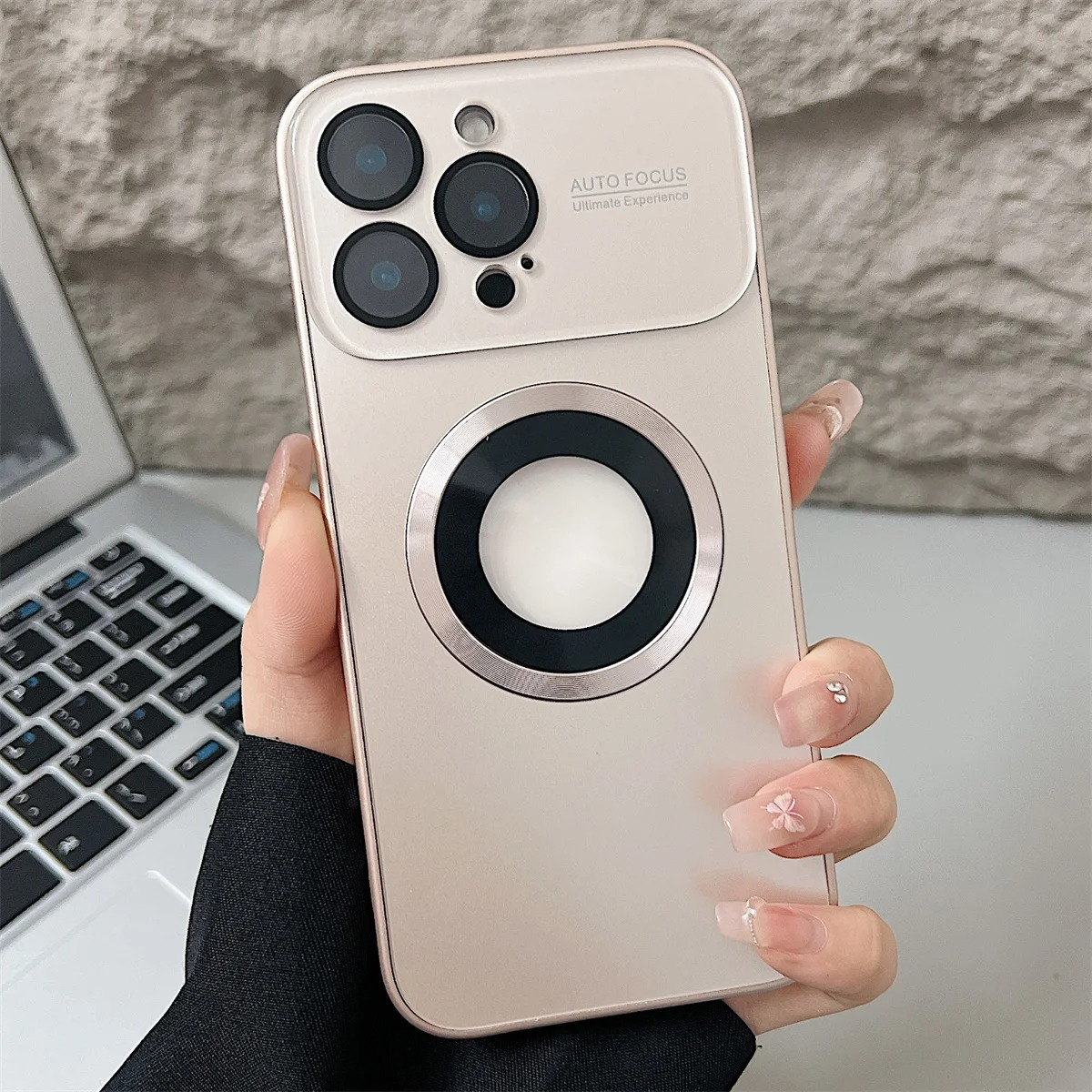 Luxury iPhone Case — MagSafe Large-Window Logo Hole Design with Shockproof Half-Wrapped Cover, Camera Lens Protection, Anti-Fingerprint Matte Non-Slip Finish