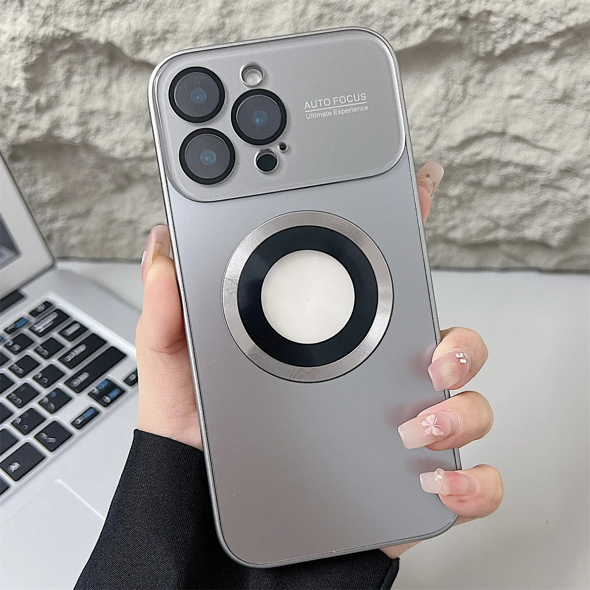 Luxury iPhone Case — MagSafe Large-Window Logo Hole Design with Shockproof Half-Wrapped Cover, Camera Lens Protection, Anti-Fingerprint Matte Non-Slip Finish