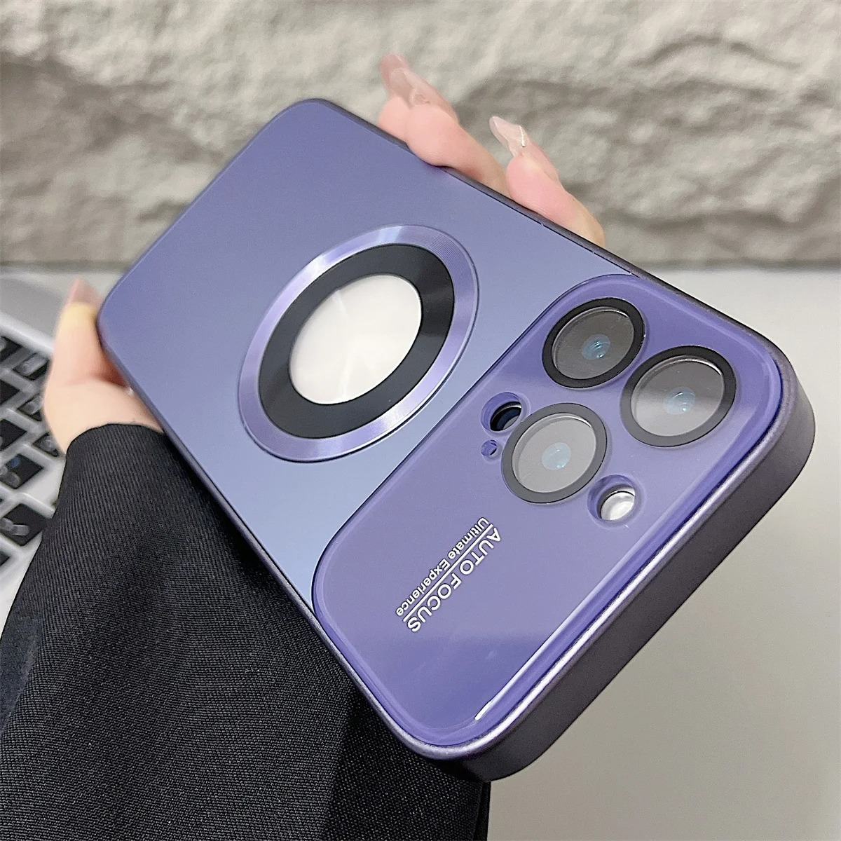 Luxury iPhone Case — MagSafe Large-Window Logo Hole Design with Shockproof Half-Wrapped Cover, Camera Lens Protection, Anti-Fingerprint Matte Non-Slip Finish