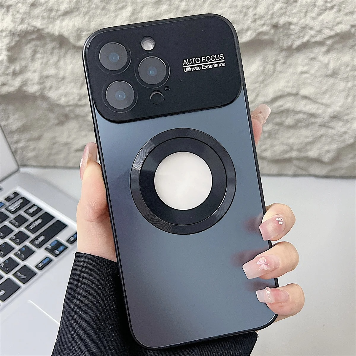Luxury iPhone Case — MagSafe Large-Window Logo Hole Design with Shockproof Half-Wrapped Cover, Camera Lens Protection, Anti-Fingerprint Matte Non-Slip Finish