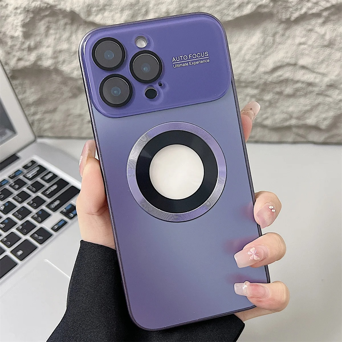 Luxury iPhone Case — MagSafe Large-Window Logo Hole Design with Shockproof Half-Wrapped Cover, Camera Lens Protection, Anti-Fingerprint Matte Non-Slip Finish