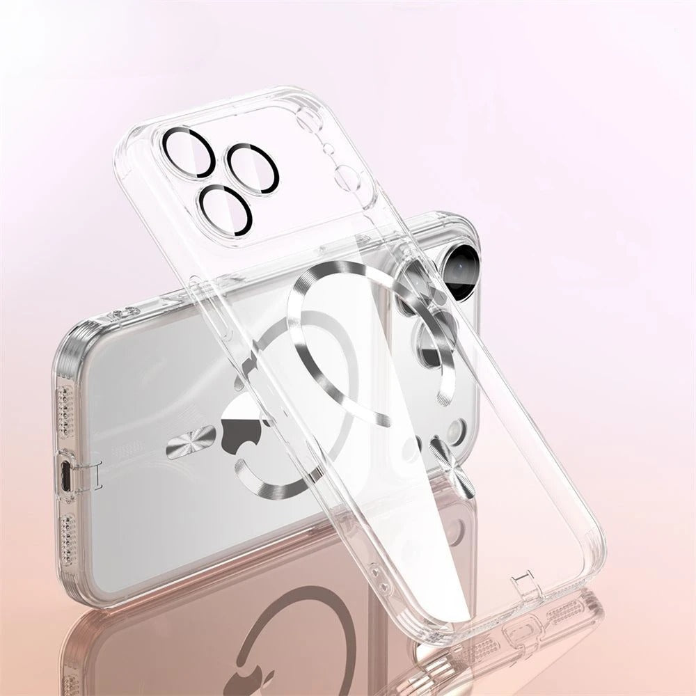 Luxury iPhone Case — MagSafe Transparent TPU Half-Wrapped Soft Plating Cover with Dust Plug, Shockproof, Anti-Fingerprint, Anti-Scratch Matte Finish