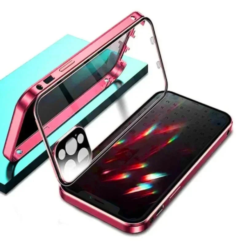 Luxury iPhone Case — Metal Magnetic Privacy Tempered Glass Cover with 360° Shockproof Full Coverage, Anti-Scratch, Non-Slip, Lightweight Design