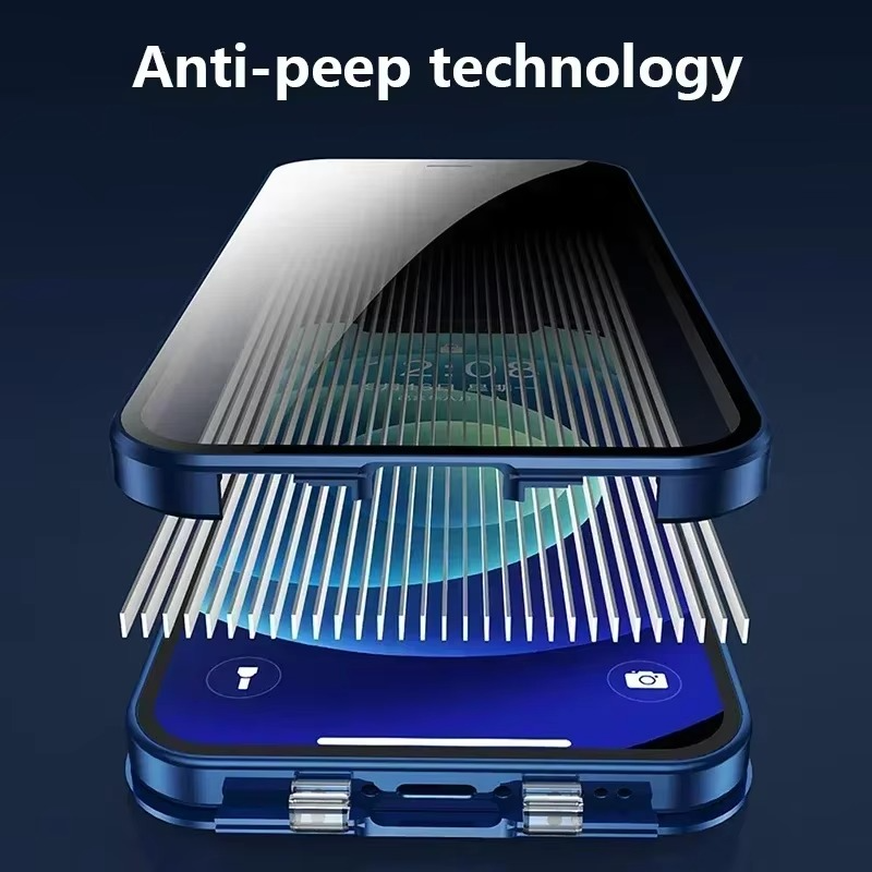 Luxury iPhone Case — Metal Magnetic Privacy Tempered Glass Cover with 360° Shockproof Full Coverage, Anti-Scratch, Non-Slip, Lightweight Design