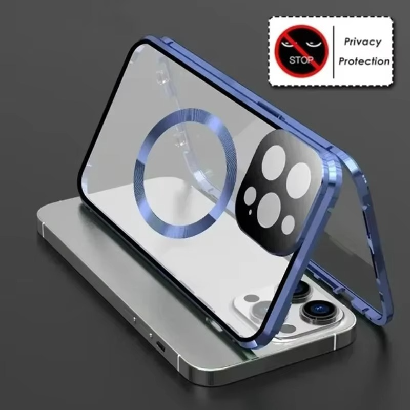 Luxury iPhone Case — Metal Magnetic Privacy Tempered Glass Cover with 360° Shockproof Full Coverage, Anti-Scratch, Non-Slip, Lightweight Design