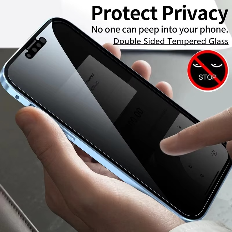 Luxury iPhone Case — Metal Magnetic Privacy Tempered Glass Cover with 360° Shockproof Full Coverage, Anti-Scratch, Non-Slip, Lightweight Design