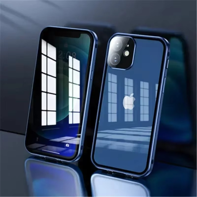 Luxury iPhone Case — Metal Magnetic Privacy Tempered Glass Cover with 360° Shockproof Full Coverage, Anti-Scratch, Non-Slip, Lightweight Design