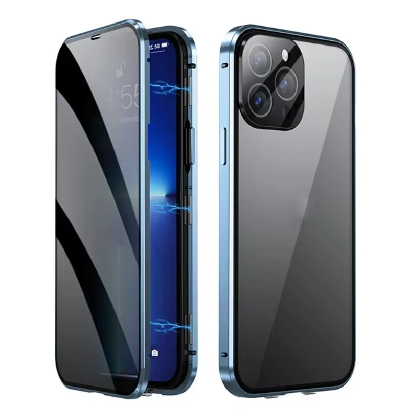 Luxury iPhone Case — Metal Magnetic Privacy Tempered Glass Cover with 360° Shockproof Full Coverage, Anti-Scratch, Non-Slip, Lightweight Design