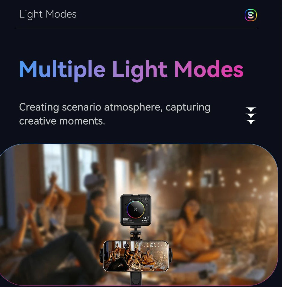 Luxury Portable RGB Video Fill Light with 2000mAh Battery, 2500–9000K Adjustable Color Temperature, CRI95 Pocket Light for Vlog & Livestream