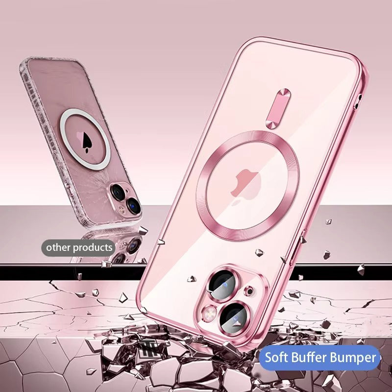 Luxury iPhone Case — Soft TPU Plating MagSafe Magnetic Lens Protection with Shockproof, Anti-Fingerprint, Anti-Scratch Transparent Half-Wrapped Cover