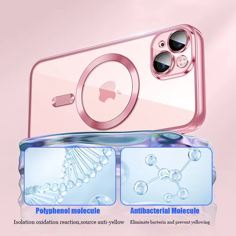 Luxury iPhone Case — Soft TPU Plating MagSafe Magnetic Lens Protection with Shockproof, Anti-Fingerprint, Anti-Scratch Transparent Half-Wrapped Cover