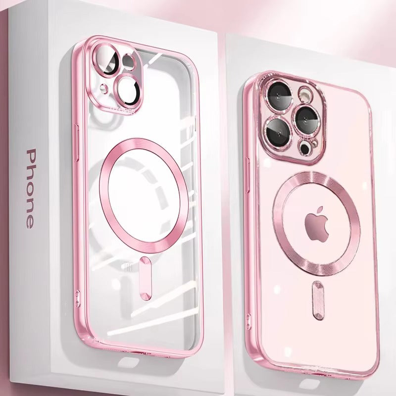 Luxury iPhone Case — Soft TPU Plating MagSafe Magnetic Lens Protection with Shockproof, Anti-Fingerprint, Anti-Scratch Transparent Half-Wrapped Cover