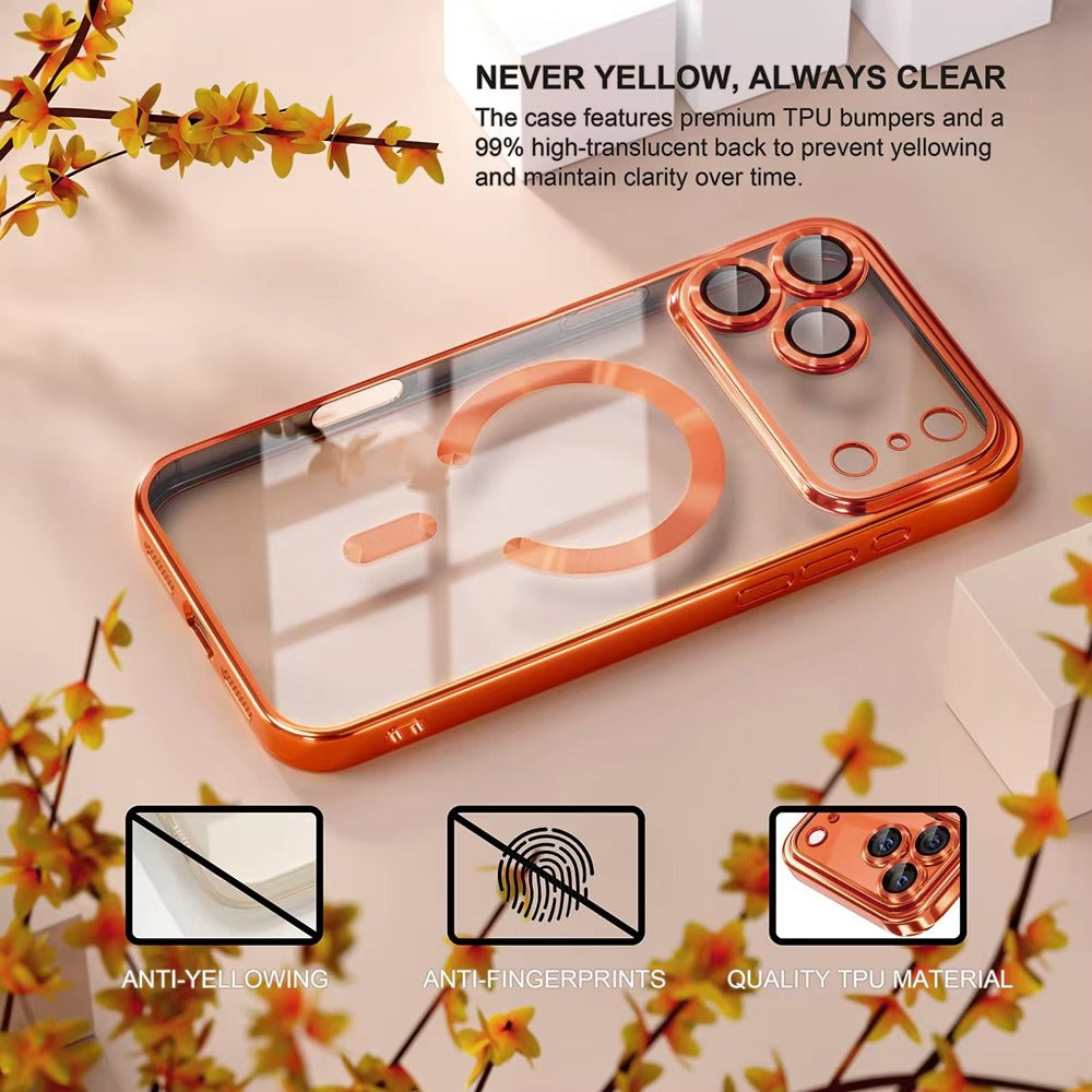 Luxury iPhone Case — Soft TPU Plating MagSafe Magnetic Lens Protection with Shockproof, Anti-Fingerprint, Anti-Scratch Transparent Half-Wrapped Cover