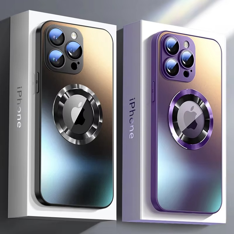 Luxury iPhone Case — Tempered Glass Matte Magnetic MagSafe Wireless-Charging Half-Wrapped Cover with Shockproof Soft-Hard Bumper, Anti-Fingerprint, Luminous Finish