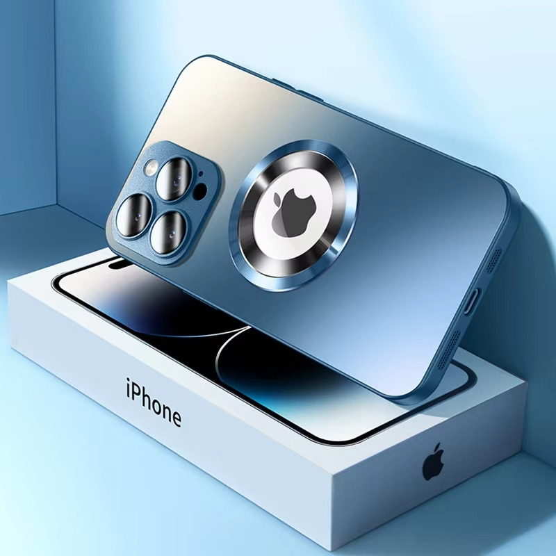 Luxury iPhone Case — Tempered Glass Matte Magnetic MagSafe Wireless-Charging Half-Wrapped Cover with Shockproof Soft-Hard Bumper, Anti-Fingerprint, Luminous Finish