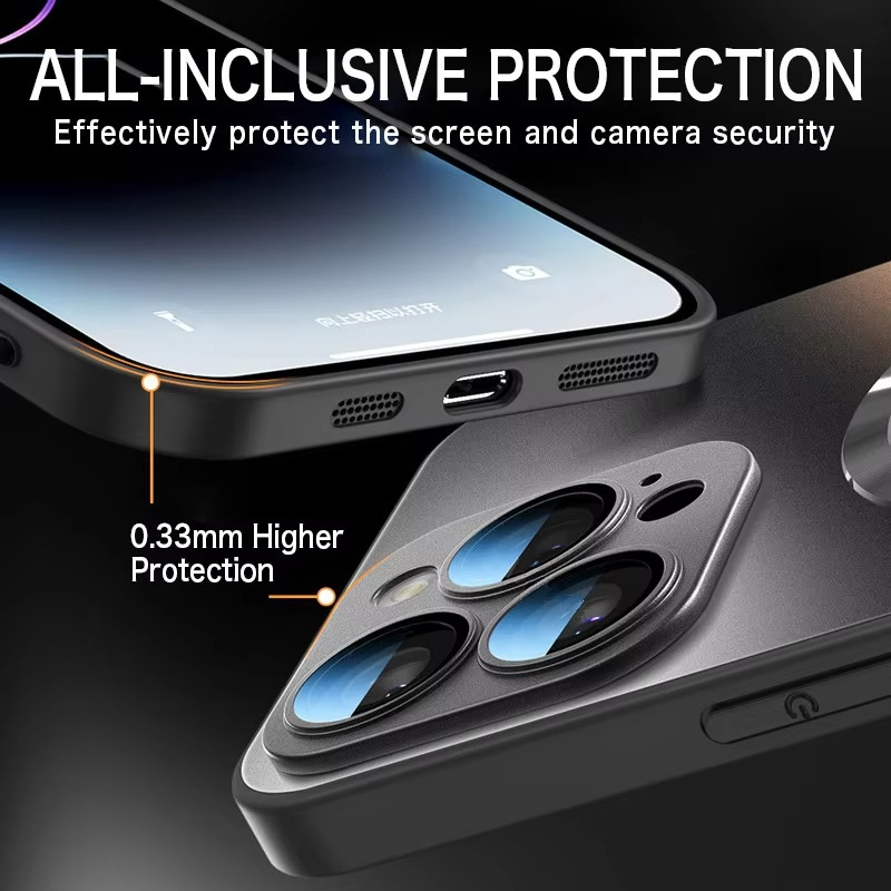 Luxury iPhone Case — Tempered Glass Matte Magnetic MagSafe Wireless-Charging Half-Wrapped Cover with Shockproof Soft-Hard Bumper, Anti-Fingerprint, Luminous Finish