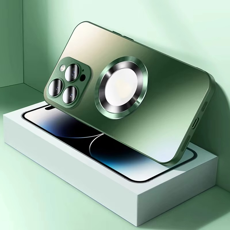 Luxury iPhone Case — Tempered Glass Matte Magnetic MagSafe Wireless-Charging Half-Wrapped Cover with Shockproof Soft-Hard Bumper, Anti-Fingerprint, Luminous Finish
