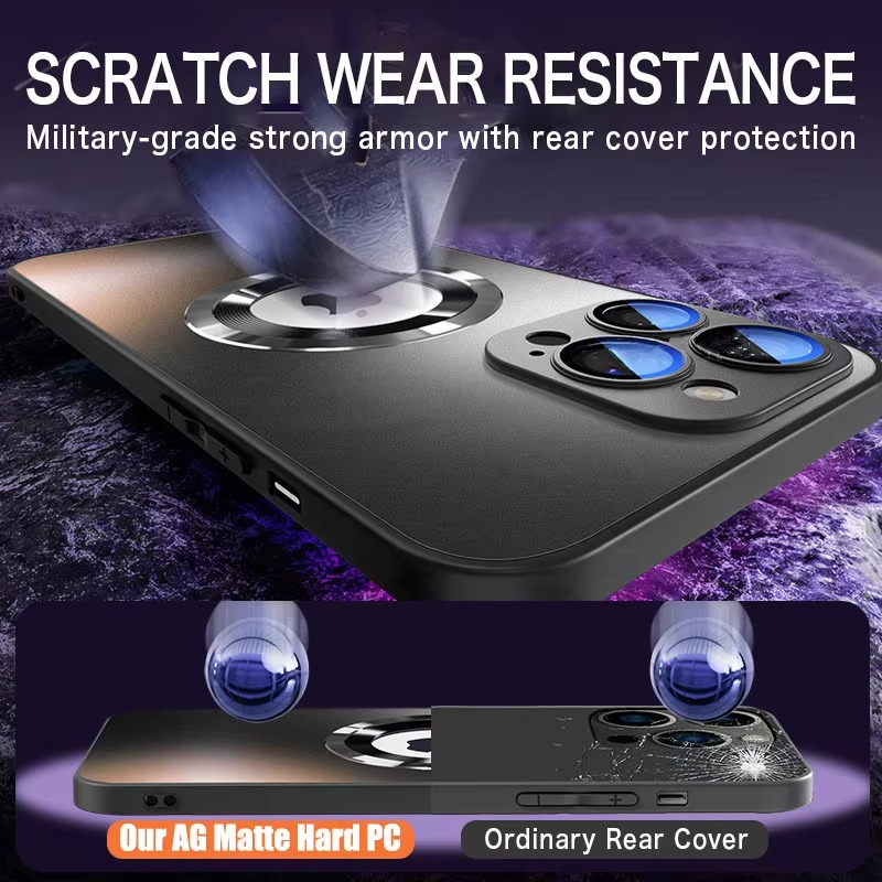 Luxury iPhone Case — Tempered Glass Matte Magnetic MagSafe Wireless-Charging Half-Wrapped Cover with Shockproof Soft-Hard Bumper, Anti-Fingerprint, Luminous Finish