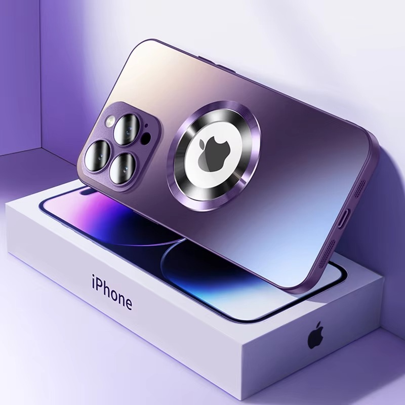 Luxury iPhone Case — Tempered Glass Matte Magnetic MagSafe Wireless-Charging Half-Wrapped Cover with Shockproof Soft-Hard Bumper, Anti-Fingerprint, Luminous Finish