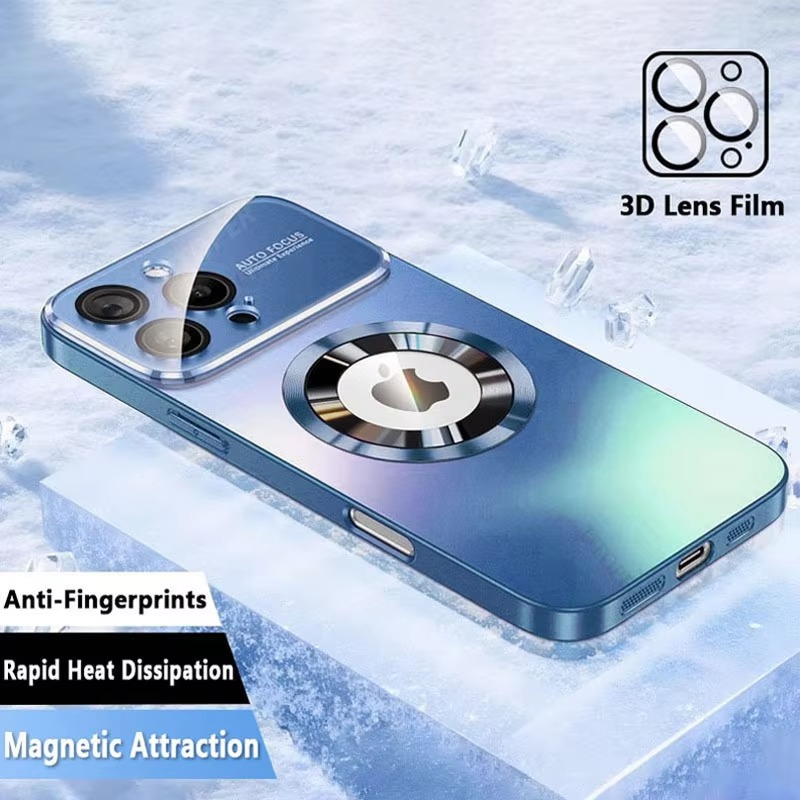 Luxury iPhone Case — Titanium Sanding Magnetic MagSafe Wireless-Charging Half-Wrapped Cover with Glass Lens Protection, Shockproof Design, Anti-Fingerprint Non-Slip Finish