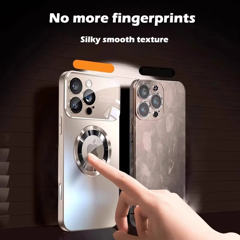 Luxury iPhone Case — Titanium Sanding Magnetic MagSafe Wireless-Charging Half-Wrapped Cover with Glass Lens Protection, Shockproof Design, Anti-Fingerprint Non-Slip Finish