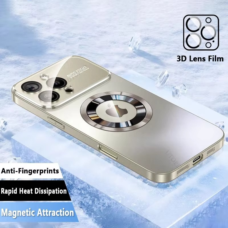 Luxury iPhone Case — Titanium Sanding Magnetic MagSafe Wireless-Charging Half-Wrapped Cover with Glass Lens Protection, Shockproof Design, Anti-Fingerprint Non-Slip Finish