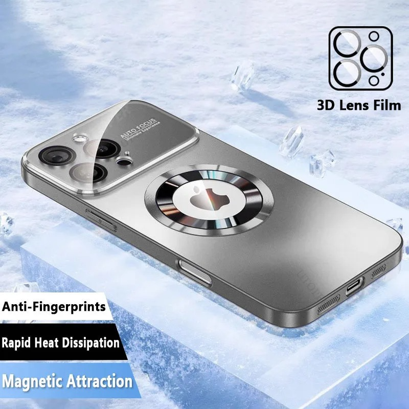 Luxury iPhone Case — Titanium Sanding Magnetic MagSafe Wireless-Charging Half-Wrapped Cover with Glass Lens Protection, Shockproof Design, Anti-Fingerprint Non-Slip Finish