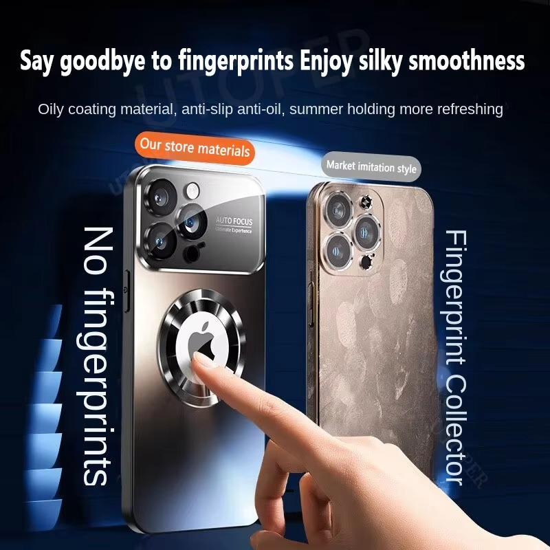 Luxury iPhone Case — Titanium Sanding Magnetic MagSafe Wireless-Charging Half-Wrapped Cover with Glass Lens Protection, Shockproof Design, Anti-Fingerprint Non-Slip Finish